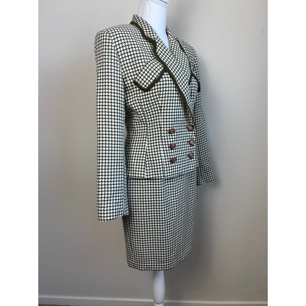 VTG 90s Rina Rossi Houndstooth Skirt Suit Sz 6 Parisian Made USA Career Academia